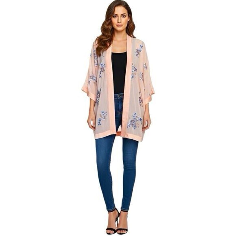 Tobi Womens Kimono Medium Open Floral Sheer Romantic Soft Girl Festival Feminine